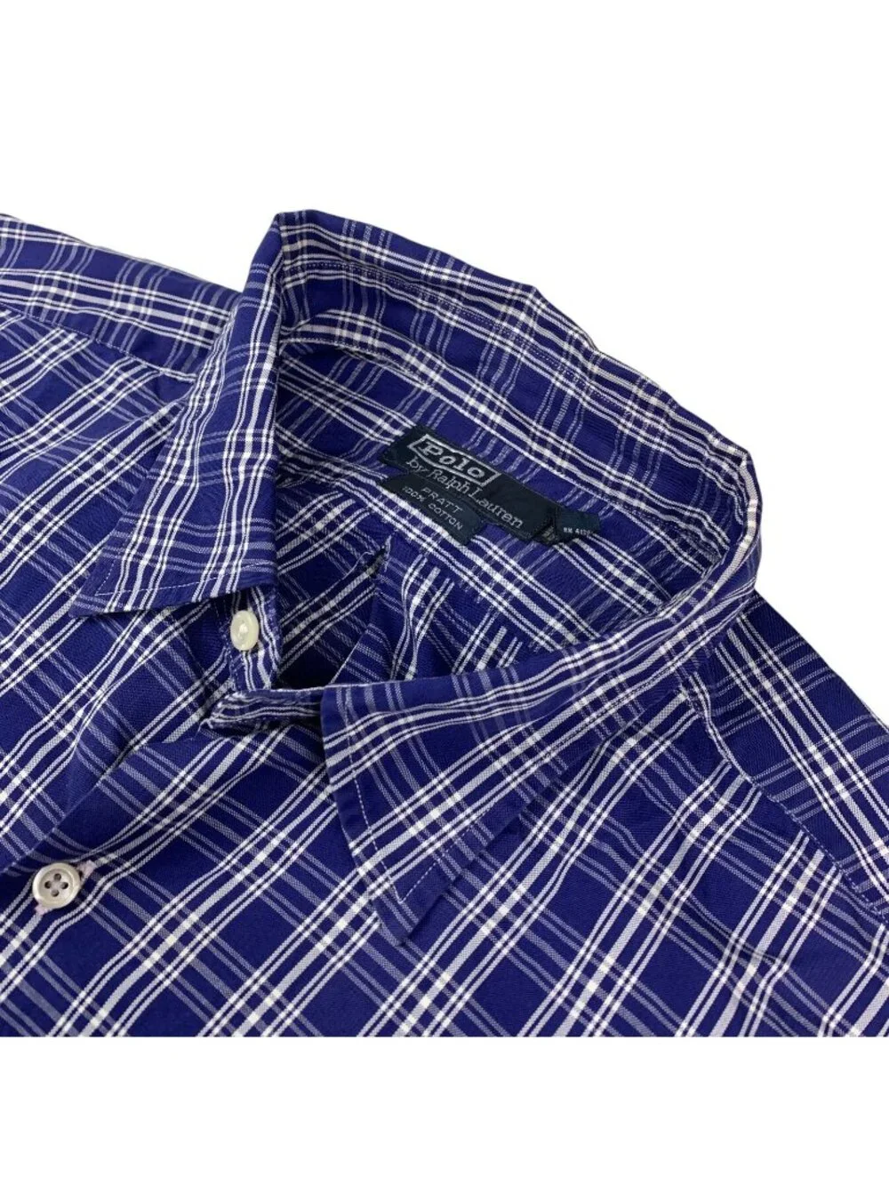 VTG Polo Ralph Lauren Men's 100% Cotton L/S Work Shirt Blue/White Plaid • XL